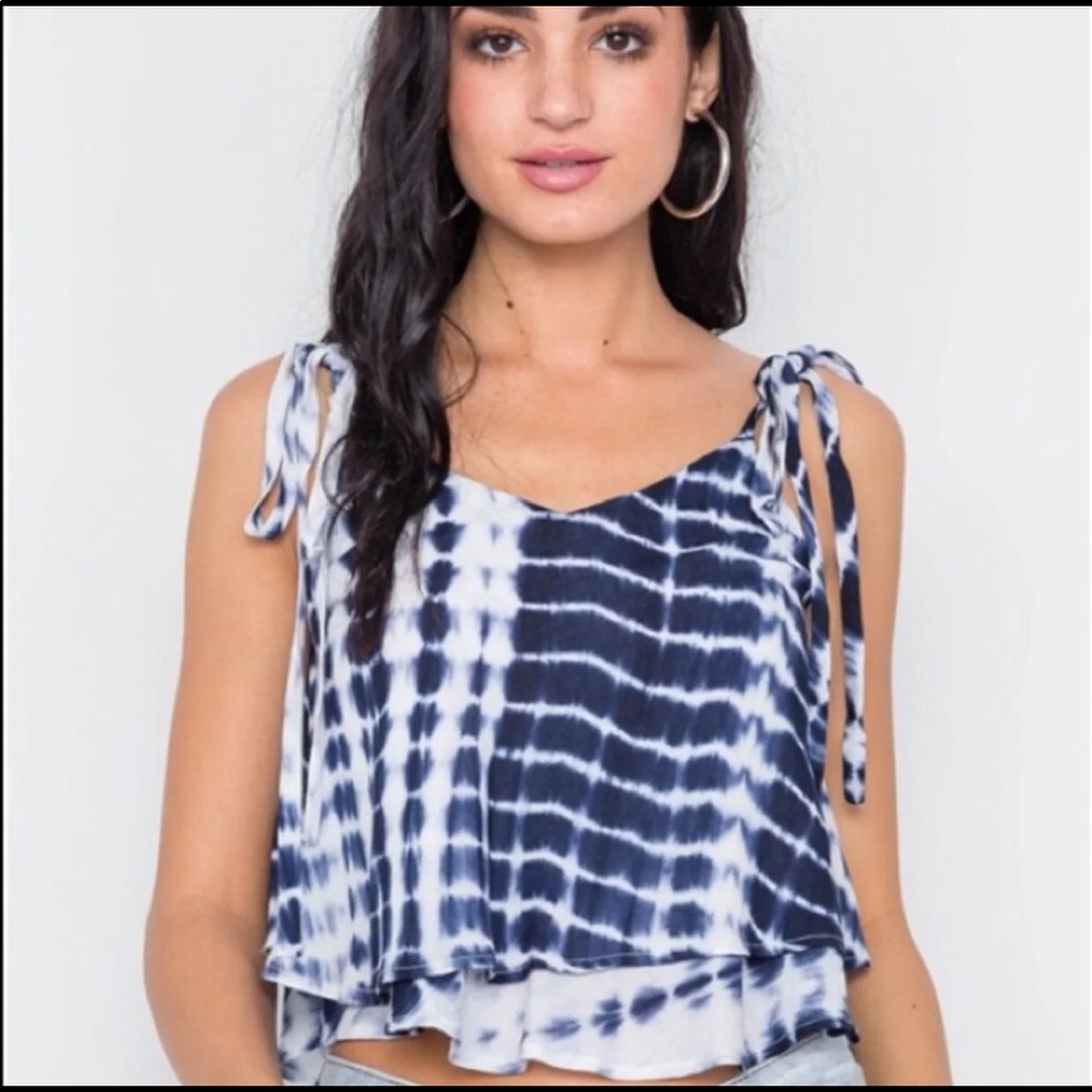 Navy and White Tie Dye Crop Top